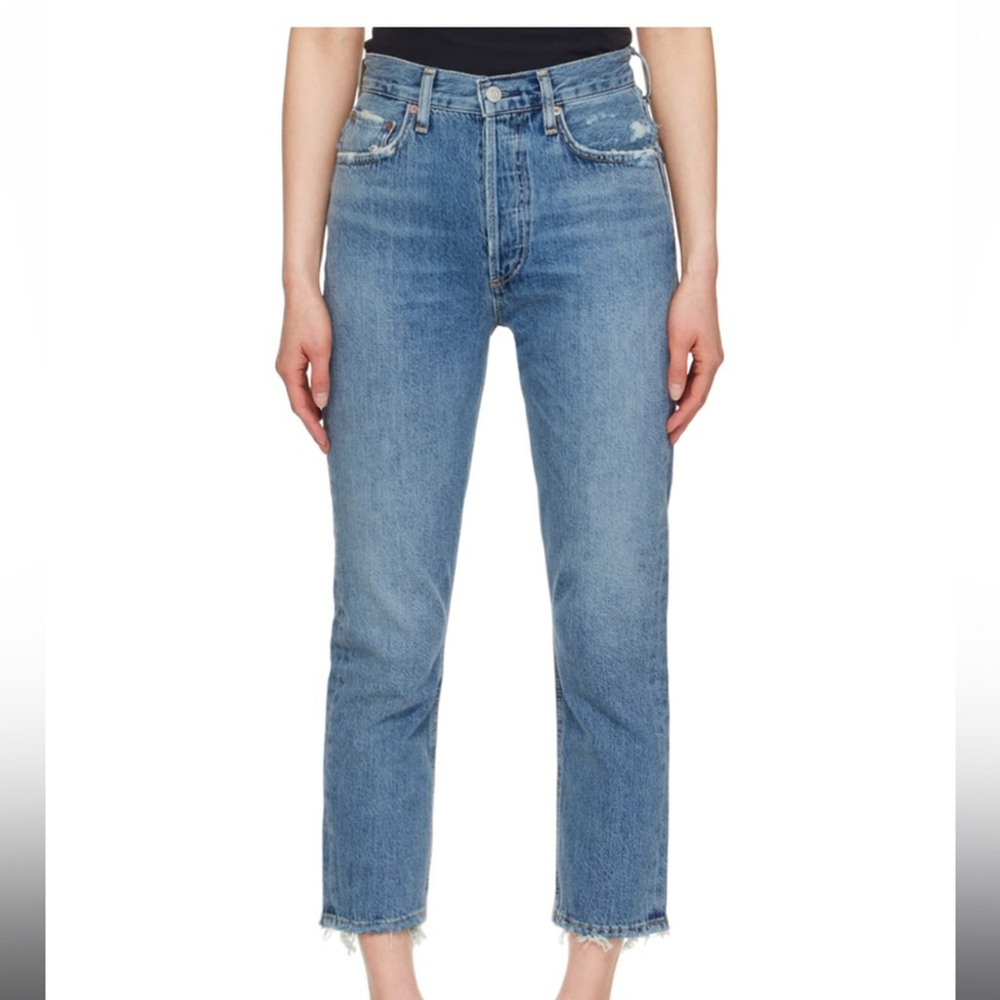 AGOLDE Riley High Rise Straight Cropped Distressed Denim Sz 31